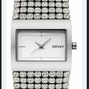 DKNY Silver Rectangular Watch with Crystal Detailing